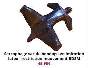 Sarcophage sac de bondage en imitation latex - restriction mouvement BDSM
